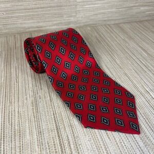 Ferrell Reed Nordstrom Red Diamond Pattern Silk Necktie Mens Preppy
